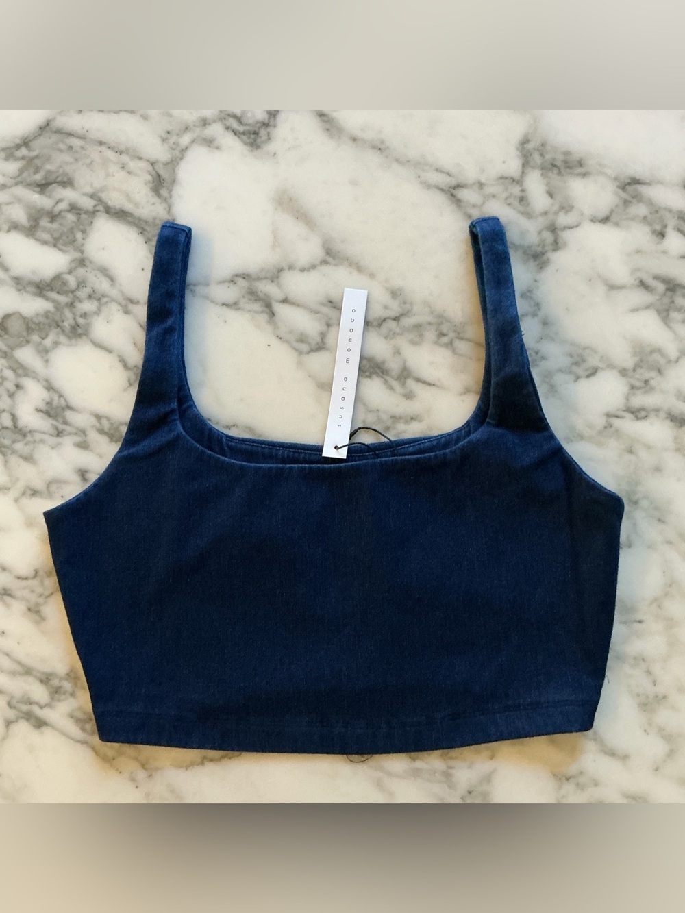 NWT Susana Monaco Denim Blue Square-Neck Crop Top Size Medium
